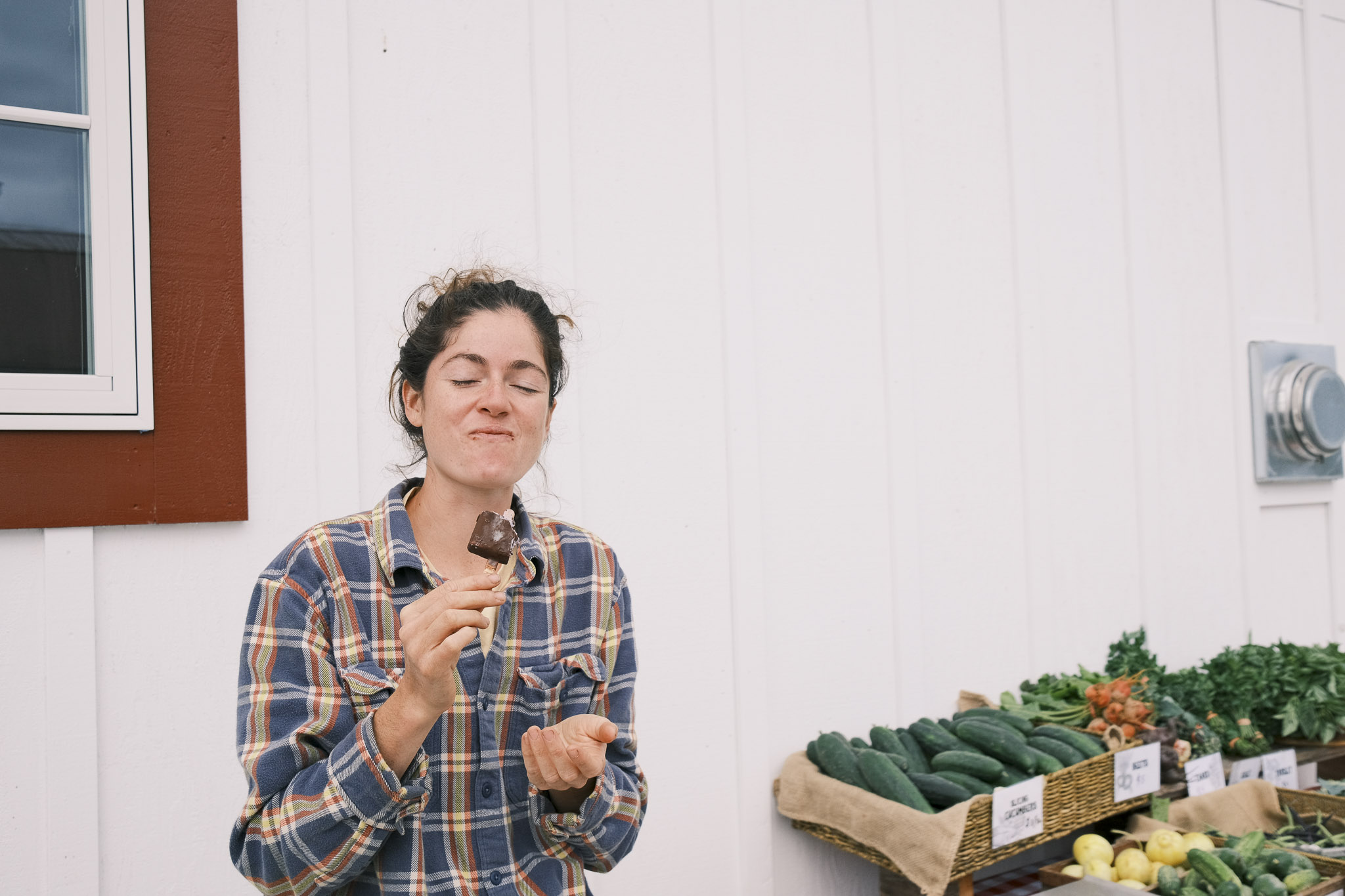 Eating blueberry ice cream bars